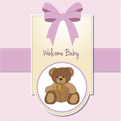 Image showing baby girl welcome card with teddy bear