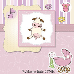 Image showing new baby girl announcement card with cow