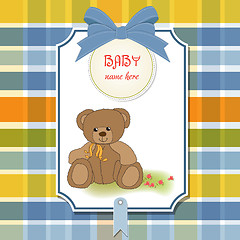 Image showing new baby announcement card with teddy bear