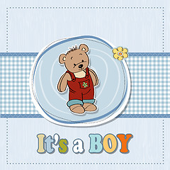 Image showing baby boy shoawer card with teddy bear