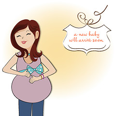 Image showing happy pregnant woman, baby shower card