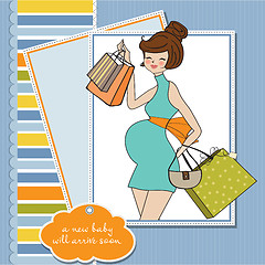 Image showing baby announcement card with beautiful pregnant woman on shopping