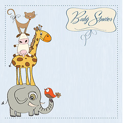 Image showing baby shower card with funny pyramid of animals