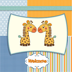 Image showing welcome twins baby card with giraffe