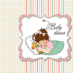 Image showing baby shower card with little girl and her toy