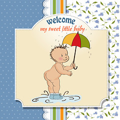 Image showing baby boy shower card with funny baby under his umbrella