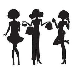 Image showing silhouette of three cute fashion girls isolated on white backgro