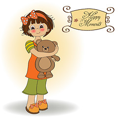 Image showing young girl going to sleep with her favorite toy, a teddy bear