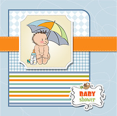 Image showing baby boy shower card with funny baby under his umbrella