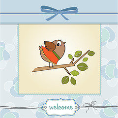 Image showing welcome baby card with funny little bird