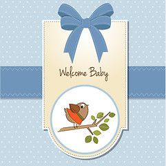 Image showing welcome baby card with funny little bird