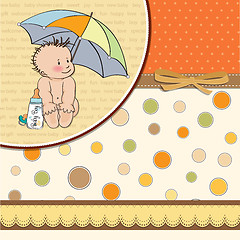 Image showing baby boy shower card with funny baby under his umbrella