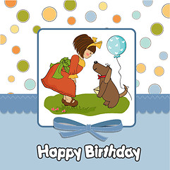 Image showing young girl and her dog in a wonderful birthday greeting card