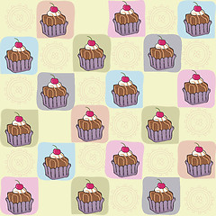Image showing childish seamless pattern with cupcakes
