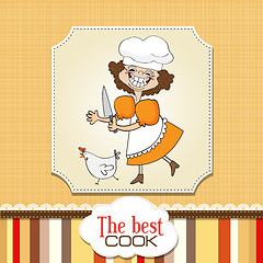 Image showing the best cook certificate with funny cook who runs a chicken