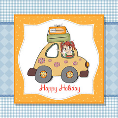 Image showing happy woman going on holiday by car