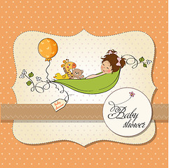 Image showing little girl siting in a pea been. baby announcement card