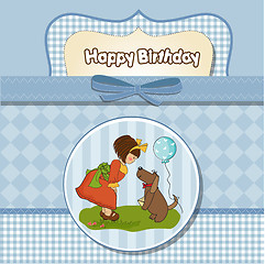 Image showing young girl and her dog in a wonderful birthday greeting card