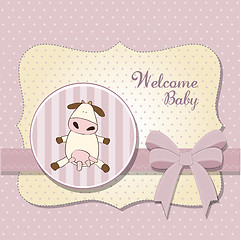 Image showing new baby girl announcement card with cow