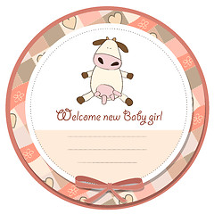 Image showing new baby girl announcement card with cow