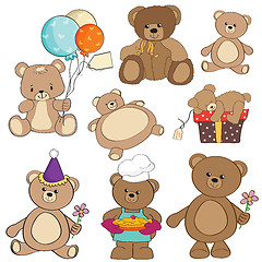 Image showing set of different teddy bears items for design in vector format