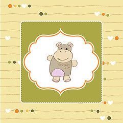 Image showing childish baby shower card with hippo toy