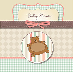 Image showing romantic baby girl announcement card with teddy bear