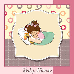 Image showing baby shower card with little girl and her toy