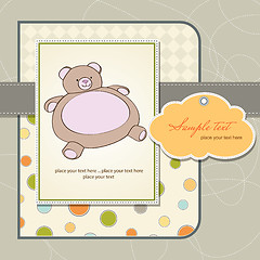 Image showing baby shower card with teddy bear toy