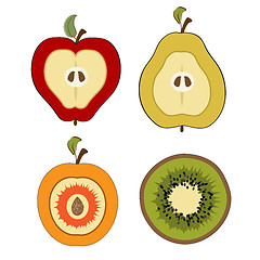 Image showing fruit items, cut in half isolated on white background