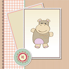 Image showing childish baby shower card with hippo toy