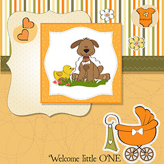 Image showing baby shower card with dog and duck toy