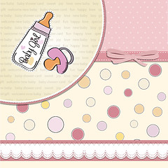 Image showing new baby girl announcement card with milk bottle and pacifier