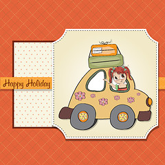 Image showing happy woman going on holiday by car