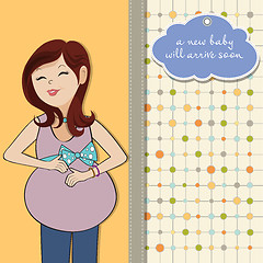 Image showing happy pregnant woman, baby shower card