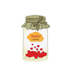 Image showing Thank you greeting card with hearts plugged into the jar