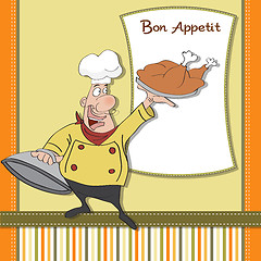 Image showing funny cartoon chef with tray of food in hand