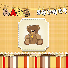 Image showing baby shower card with teddy bear toy