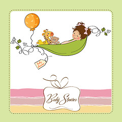 Image showing little girl siting in a pea been. baby announcement card