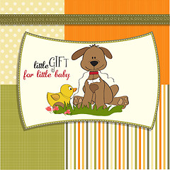 Image showing baby shower card with dog and duck toy