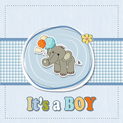 Image showing baby boy shower card with elephant and balloons