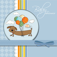 Image showing baby shower card with long dog and balloons