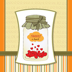 Image showing Thank you greeting card with hearts plugged into the jar