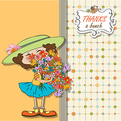 Image showing funny girl with a bunch of flowers