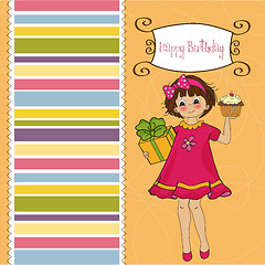 Image showing birthday greeting card with girl and big cupcake