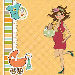 Image showing baby announcement card with pregnant woman
