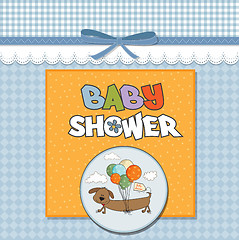 Image showing baby shower card with long dog and balloons