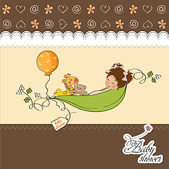 Image showing little girl siting in a pea been. baby announcement card