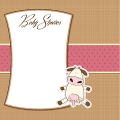 Image showing new baby girl announcement card with cow