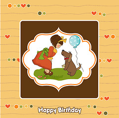 Image showing young girl and her dog in a wonderful birthday greeting card